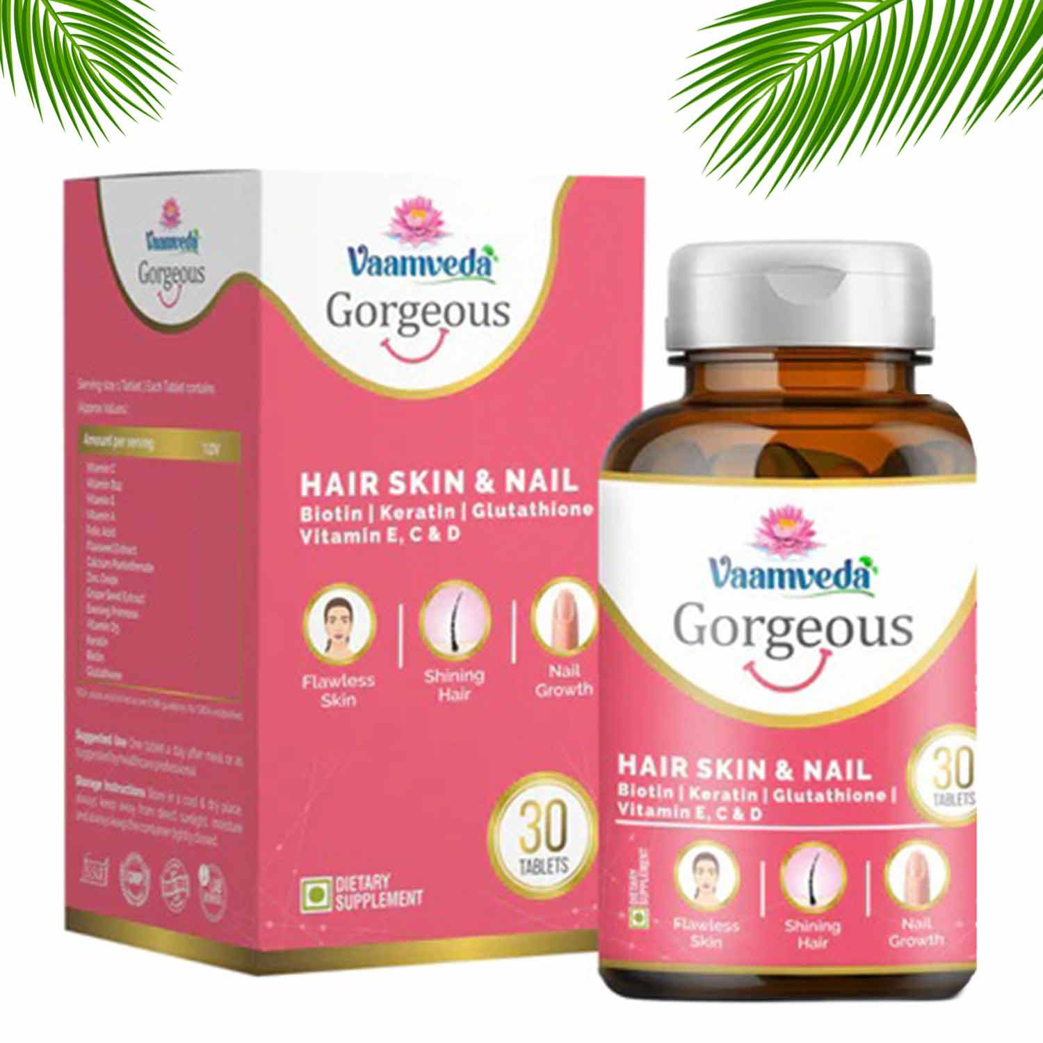 1 - Vaamveda Biotin Keratin L Glutathione Vitamin C E Hair Skin Nail Hair Growth,  30 tablet(s)  Supplements 