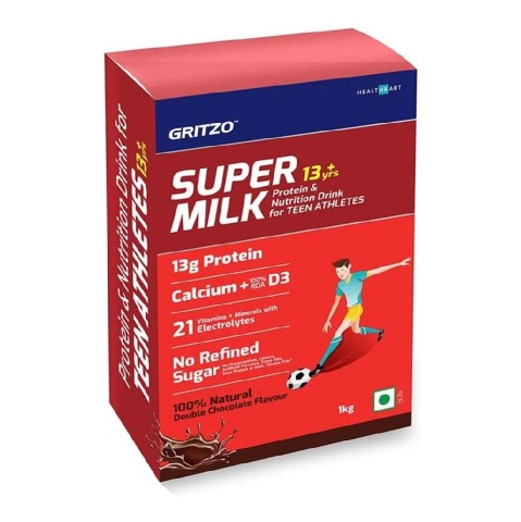 1 - Supermilk Gritzo Overall Growth for Boy 13+ Yrs Protein & Nutrition Drink Mix OP,  1 kg  Double Chocolate 