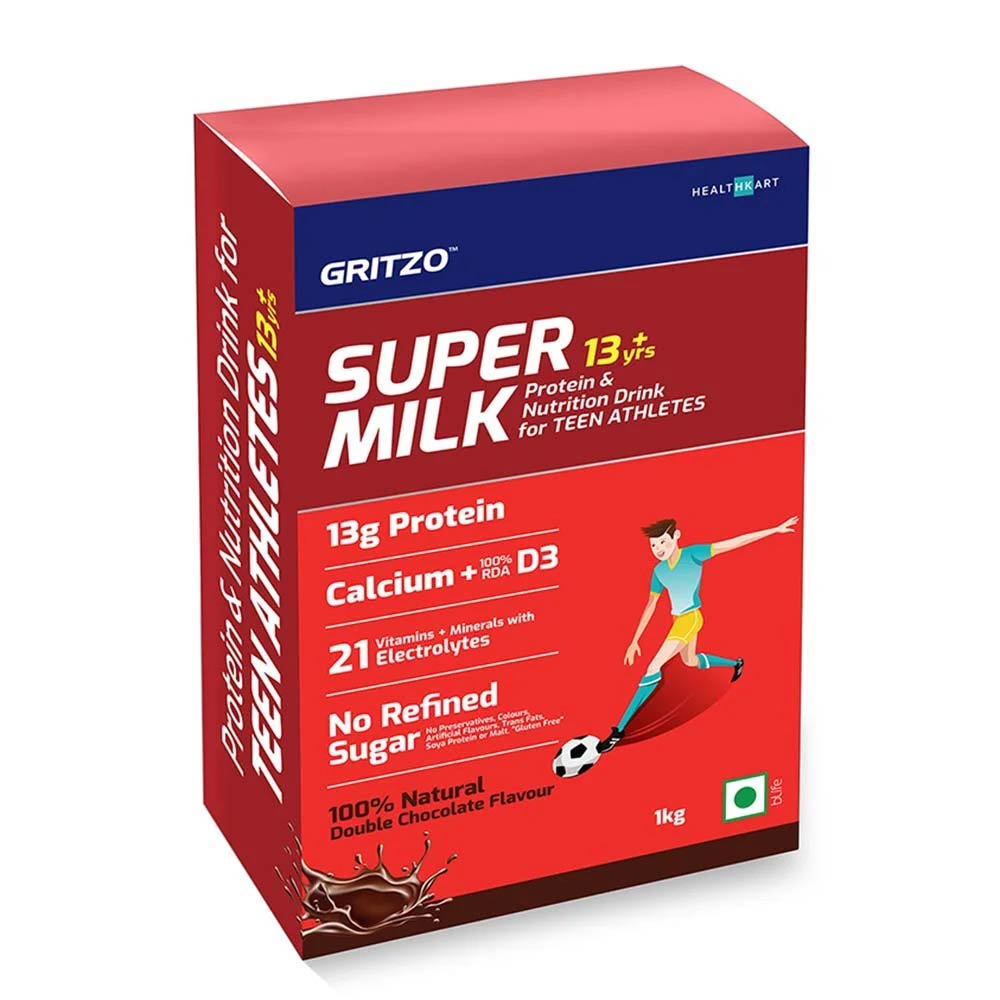 1 - Supermilk Gritzo Overall Growth for Boy 13+ Yrs Protein & Nutrition Drink Mix OP,  1 kg  Double Chocolate 