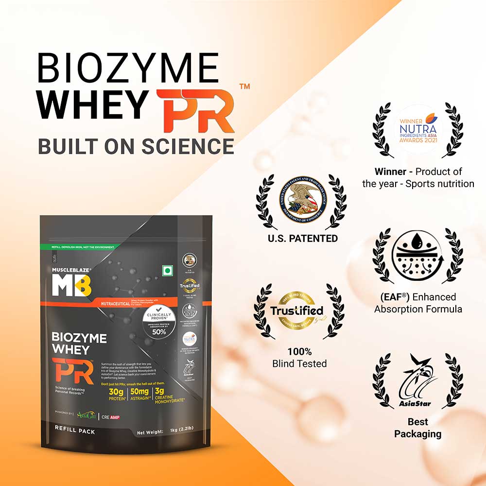 6 - MuscleBlaze Biozyme Whey PR,  2.2 lb  Refill Pouch Chocolate Fudge