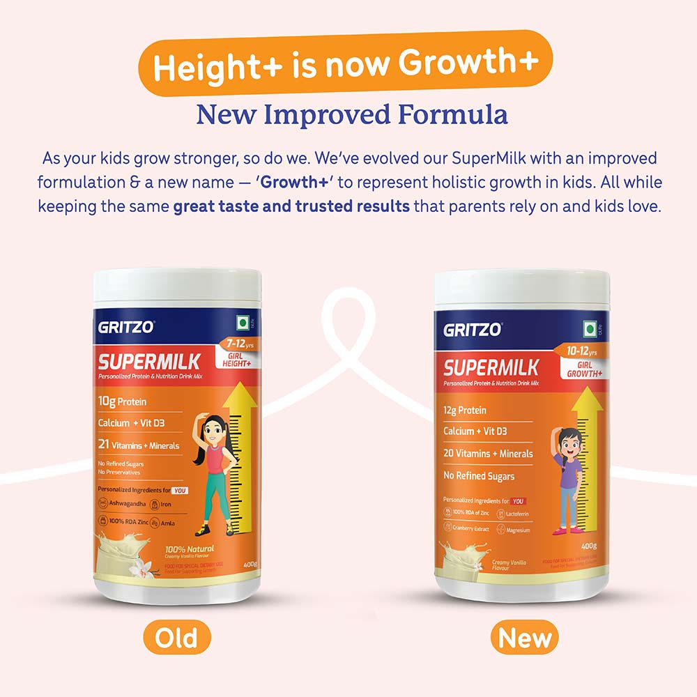 3 - Supermilk Gritzo Growth+ for Girl 10-12 Yrs,  400 g  Creamy Vanilla