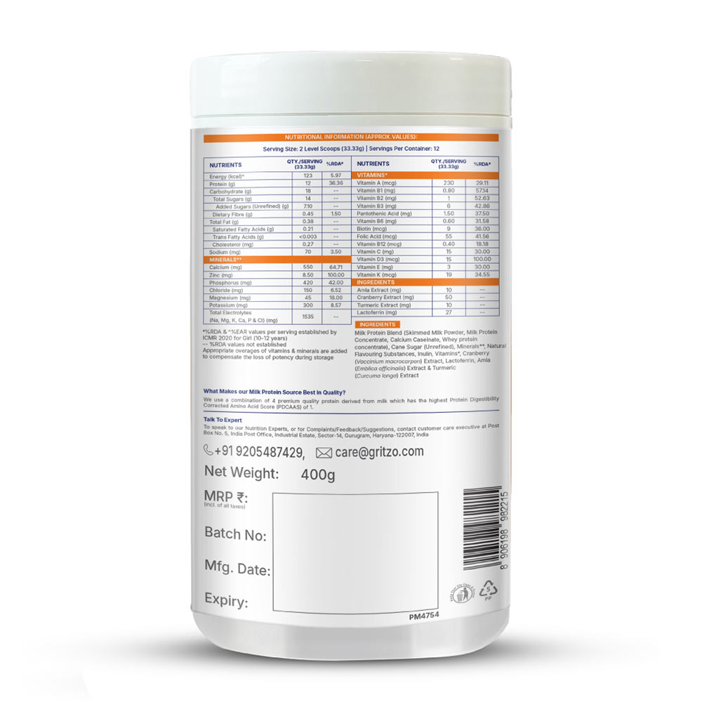 12 - Supermilk Gritzo Growth+ for Girl 10-12 Yrs,  400 g  Creamy Vanilla