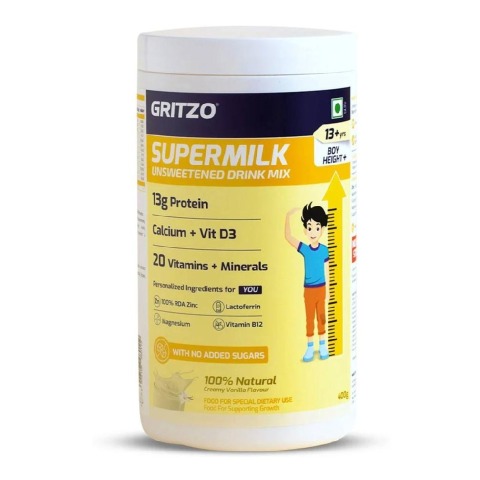 2 - Supermilk Gritzo Height+ Unsweetened for Boy 13+ Years OP,  400 g  Creamy Vanilla 