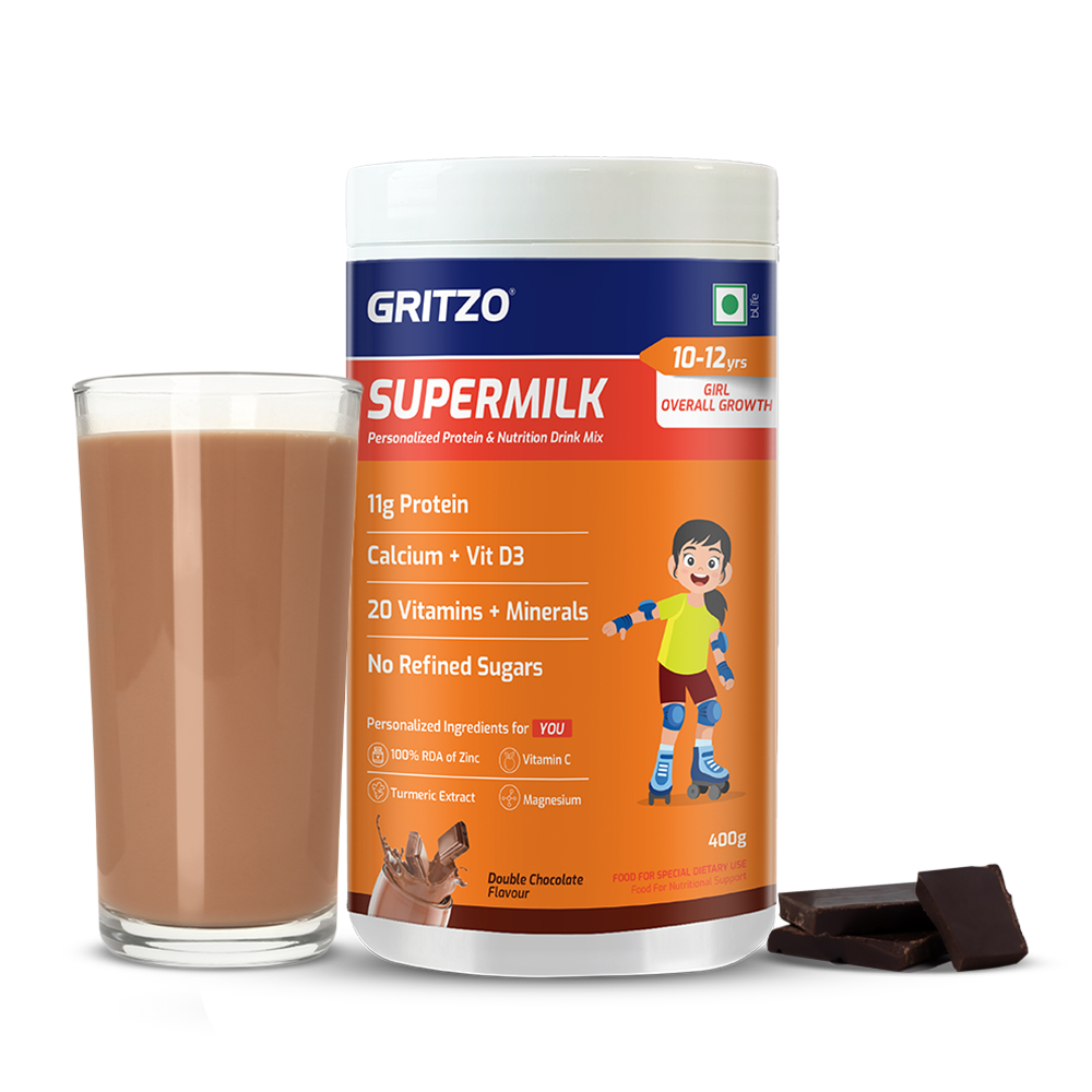 1 - Supermilk Overall Growth for Girl 10 to 12 years,  400 g  Double Chocolate  10-12 Yrs  Girl  Overall Growth  With Unrefined Sugar 