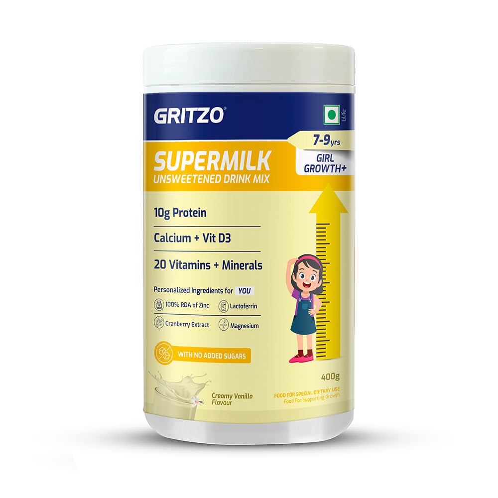 11 - Supermilk Gritzo Height+ Unsweetened for Girl 7 to 12 Years,  400 g  Creamy Vanilla 