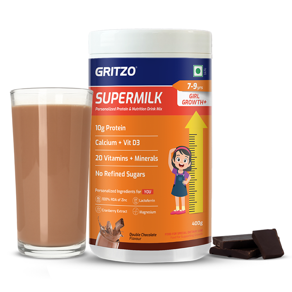 Supermilk Growth+(Formerly Height+) for Girl 7 to 9 years, 400 g Double Chocolate 7-9 Yrs Girl Growth+(Formerly Height+) With Unrefined Sugar