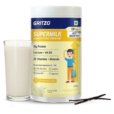 1 - Supermilk Gritzo Height+ Unsweetened for Boy 13+ Years,  400 g  Creamy Vanilla 