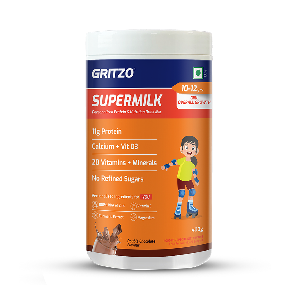 Supermilk Overall Growth for Girl 10 to 12 years,  400 g  Double Chocolate  10-12 Yrs  Girl  Overall Growth  With Unrefined Sugar 