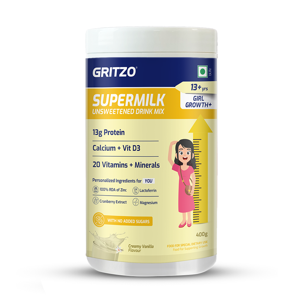 Supermilk Growth+(Formerly Height+) Unsweetened for Girl 13+ Years,  400 g  Vanilla  13+ Yrs  Girl  Growth+(Formerly Height+)  No Added Sugar 