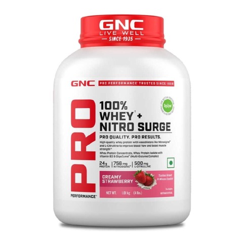 1 - GNC Pro Performance 100% Whey + Nitro Surge, 4 lb Creamy Strawberry
