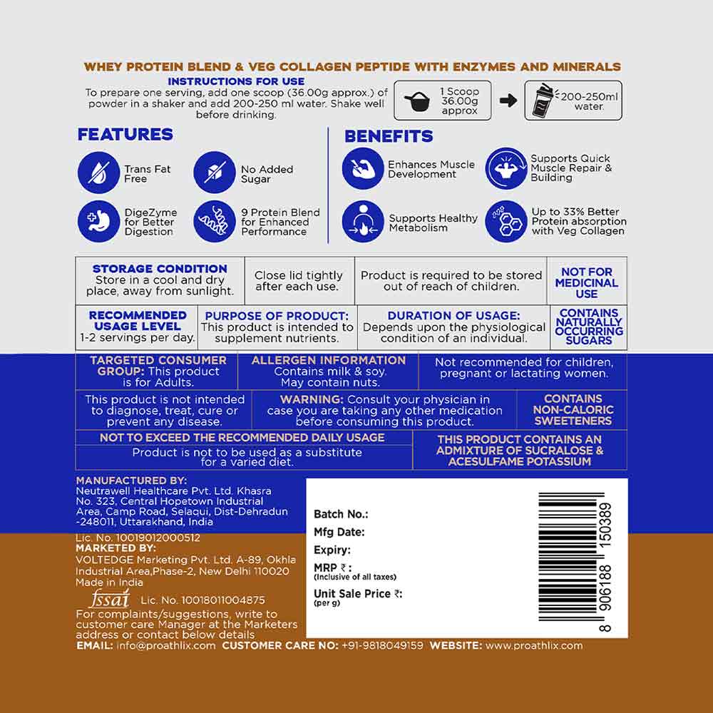 3 - Proathlix Protein Blend & Veg Collagen Peptide,  2 lb  Coffee 