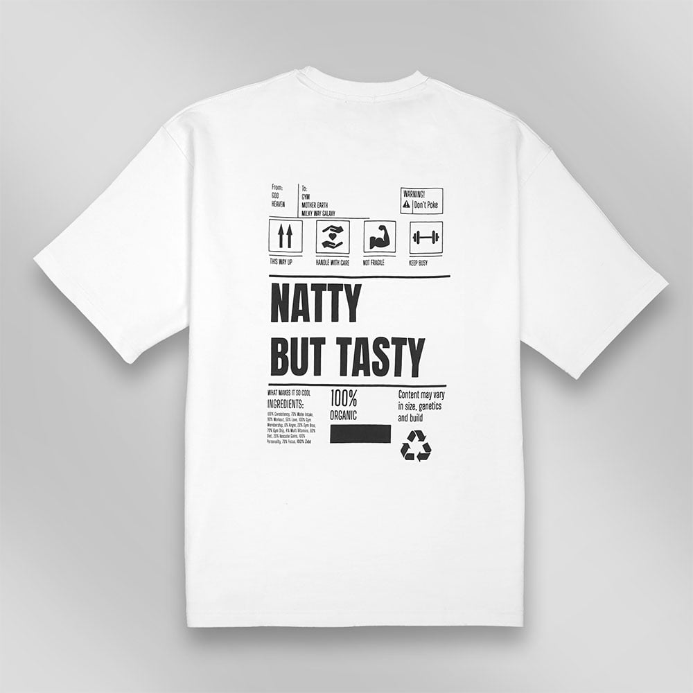 2 - MuscleBlaze Natty But Tasty Oversized Solid T-Shirt,  Large  White