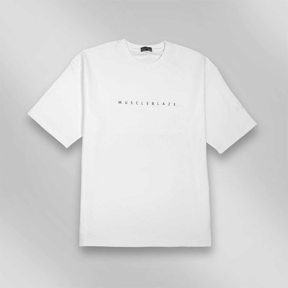 3 - MuscleBlaze Natty But Tasty Oversized Solid T-Shirt,  Small  White