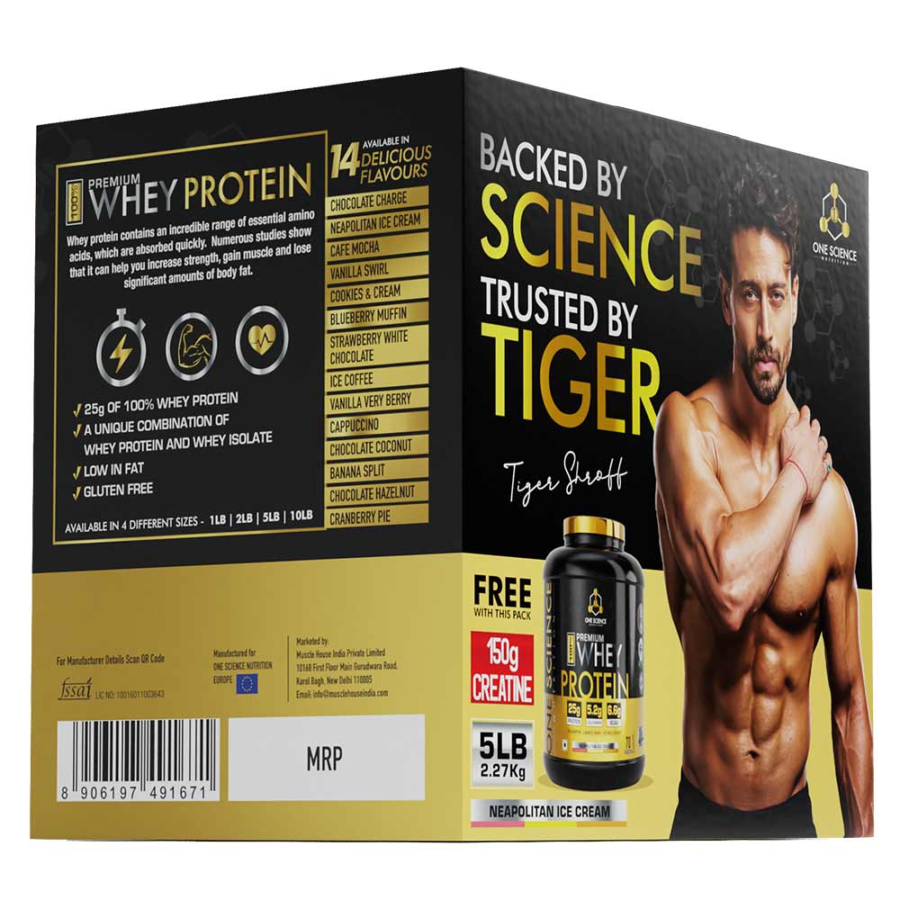 3 - One Science 100% Premium Whey Protein,  5 lb  Neapolitan Ice Cream - with Free 150g Creatine 