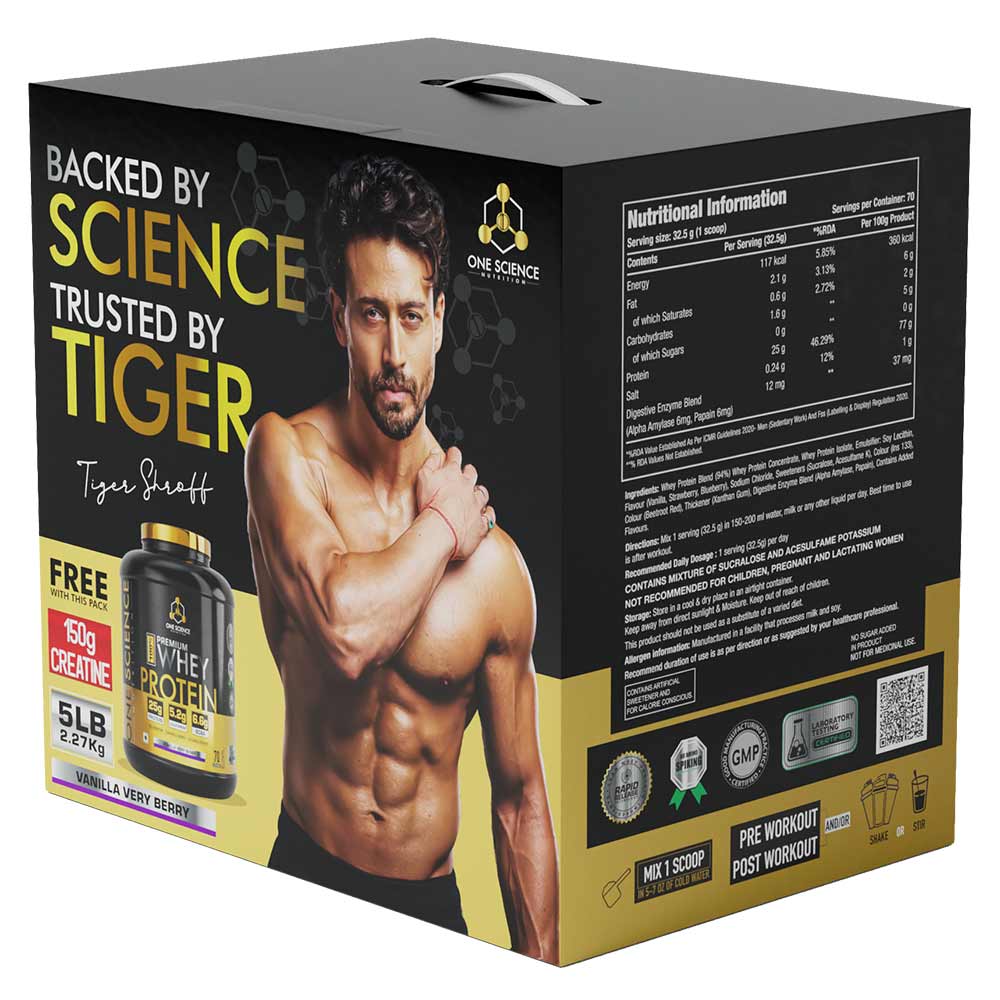 4 - One Science 100% Premium Whey Protein,  5 lb  Vanilla Very Berry - with Free 150g Creatine 