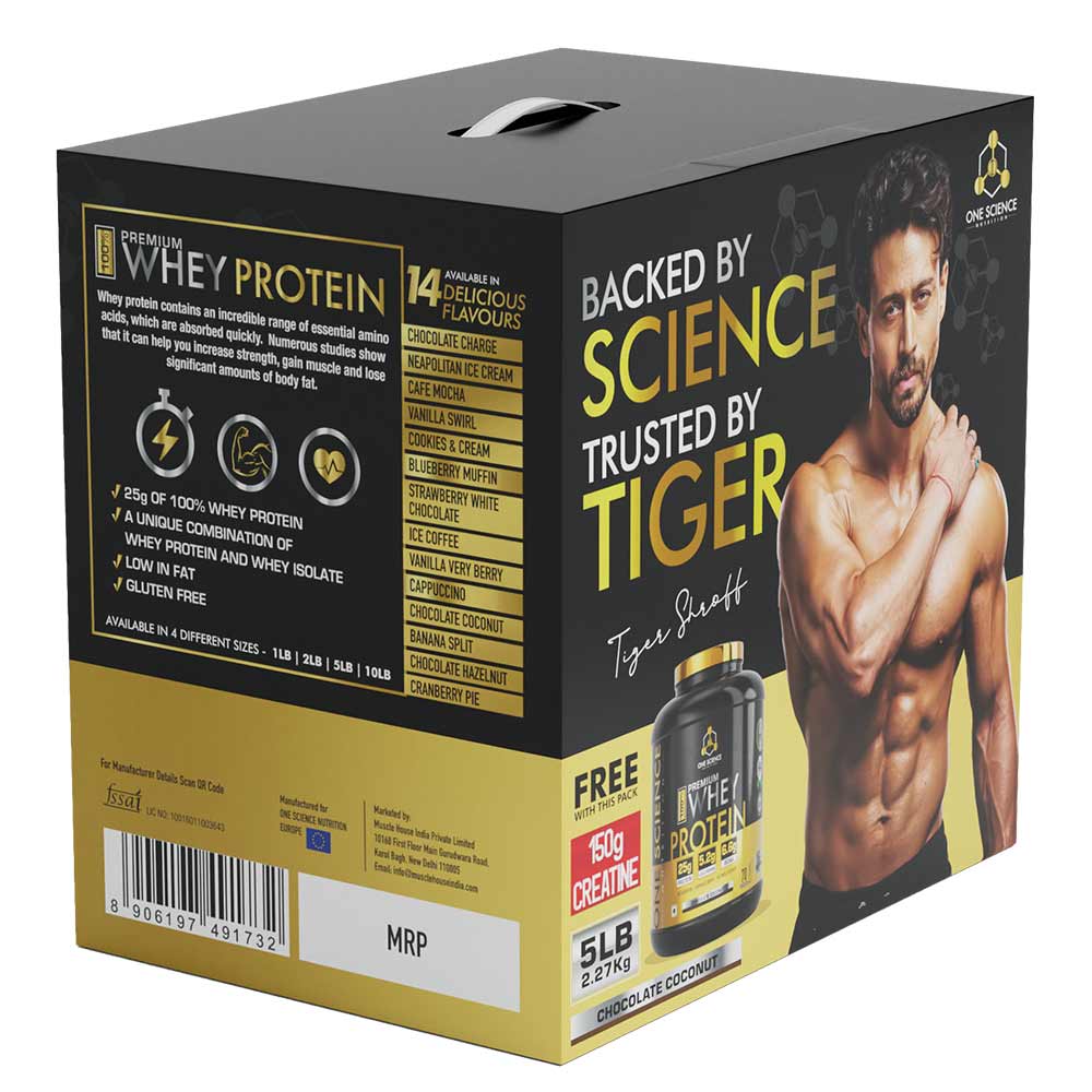 3 - One Science 100% Premium Whey Protein,  5 lb  Chocolate Coconut - with Free 150g Creatine 