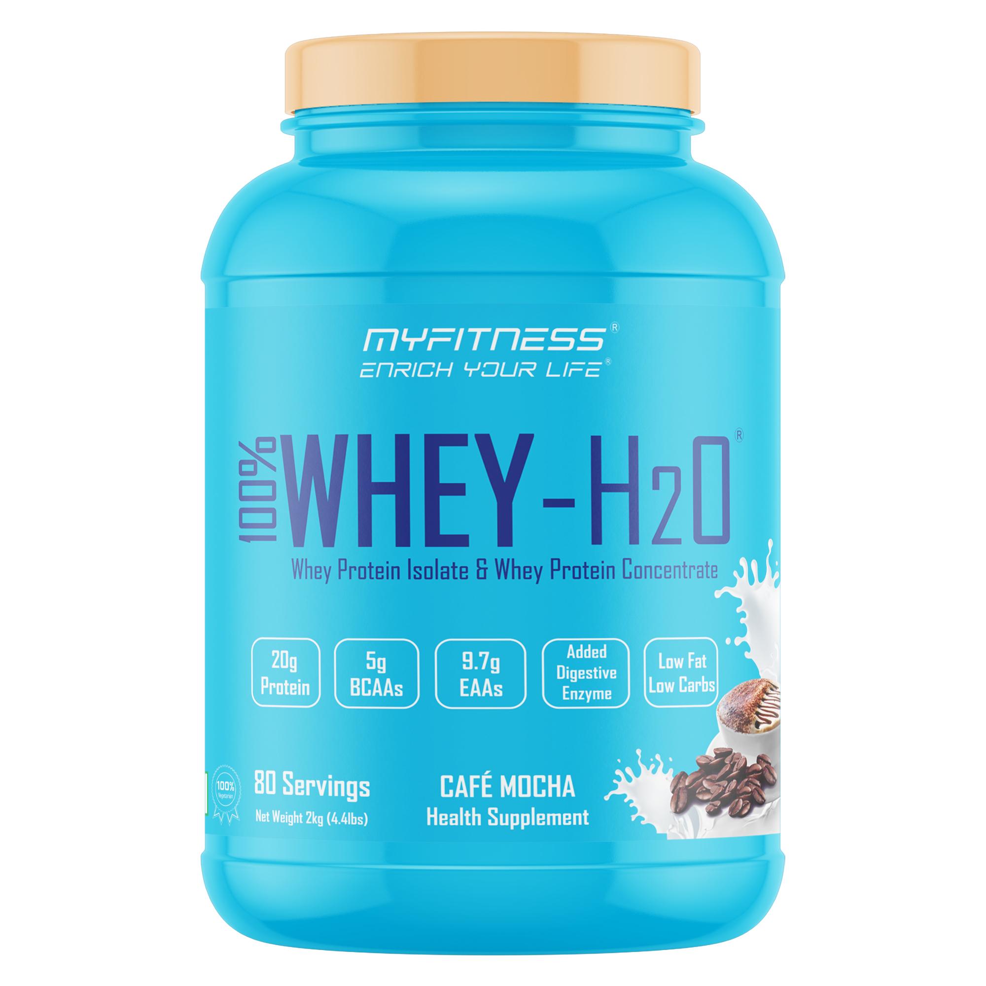 1 - Myfitness 100% WHEY-H2O,  4.4 lb  Cafe Mocha 
