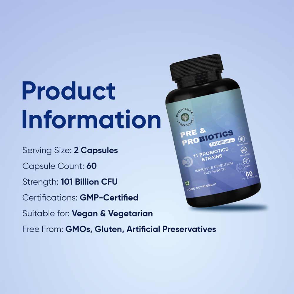 7 - CUREFOREVER Pre & Probiotics 101 Billion CFU,  60 veggie capsule(s)  Unflavoured 
