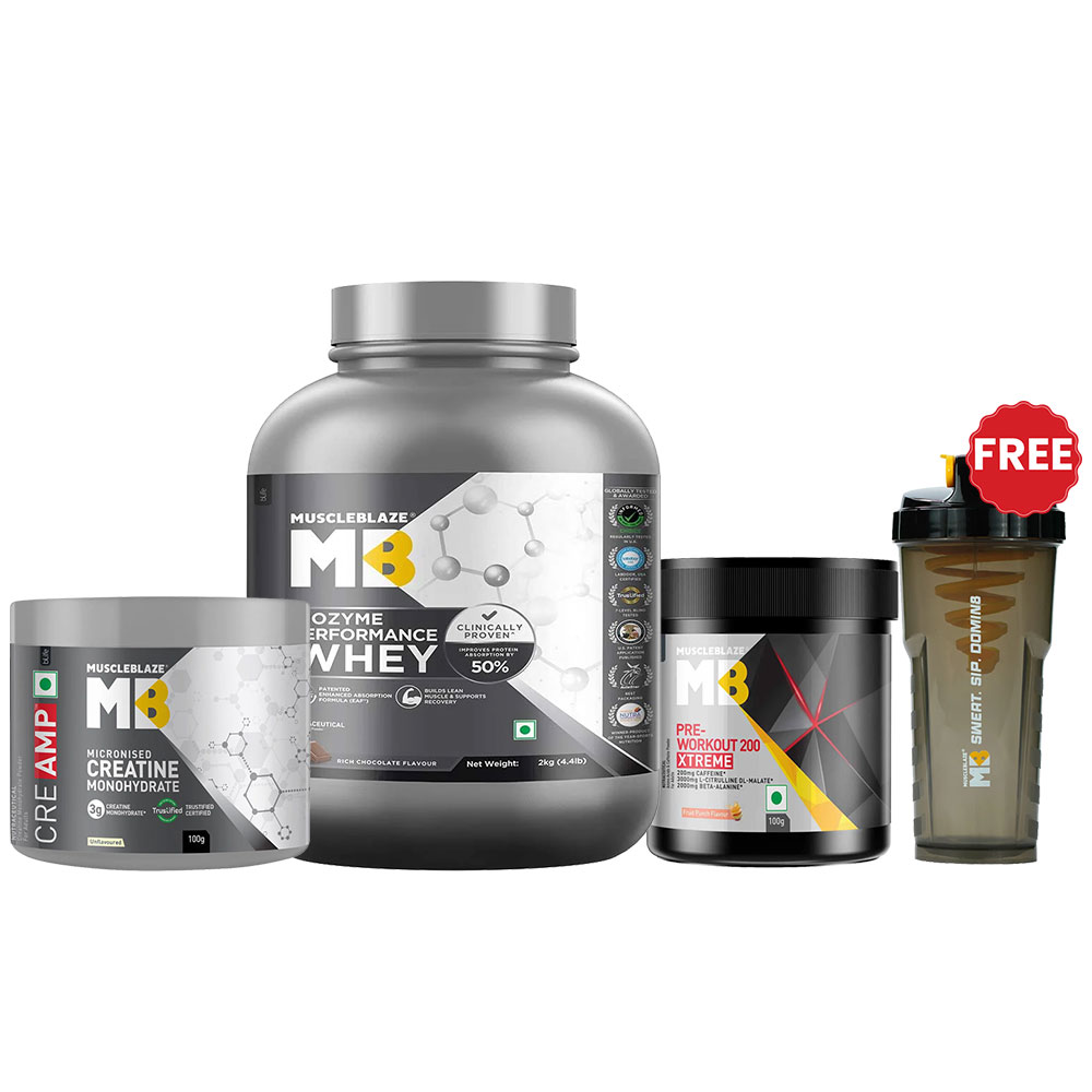 2kg MuscleBlaze Biozyme Performance Whey and100g Creatine and Pre-Workout Xtreme Combo-image-49