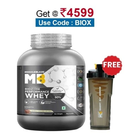MuscleBlaze Biozyme Performance Whey, 4.4 lb Less Sweet Chocolate 1