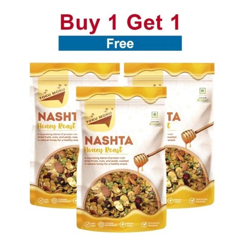 TOKU MOKU Nashta Healthy Mixed Nuts with Dry Fruits, Honey Roast (Pack of 3) 90 g