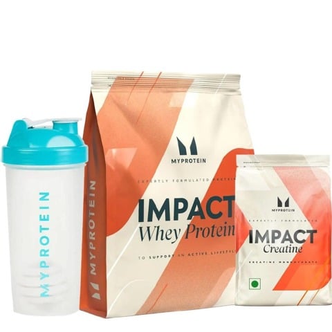 1 - Myprotein Impact Whey Protein 5.5 lb Banana & Impact Creatine, 0.55 lb Unflavoured with Shaker 600 ml White