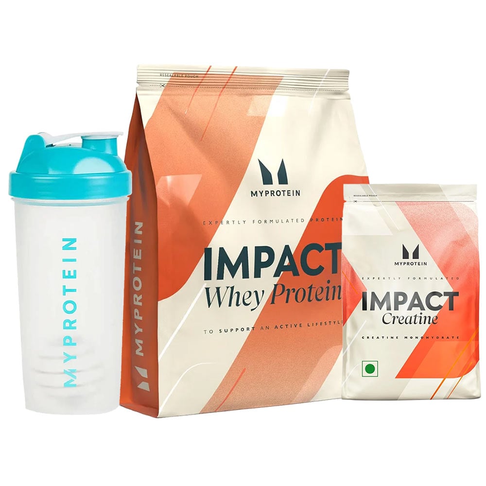 1 - Myprotein Impact Whey Protein 5.5 lb Banana & Impact Creatine,  0.55 lb  Unflavoured with Shaker 600 ml White 