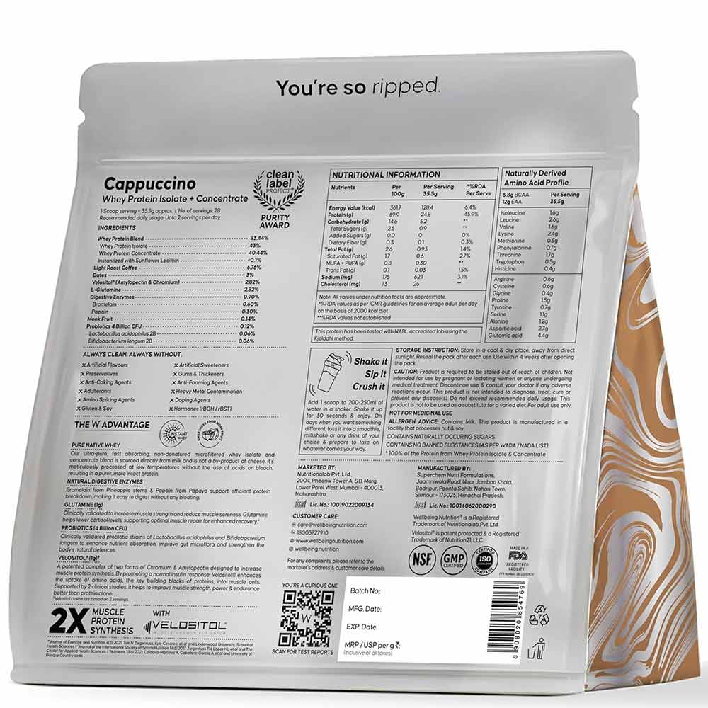 2 - Wellbeing Nutrition 100% Native Whey Protein Isolate + Concentrate,  2.2 lb  Cappuccino 