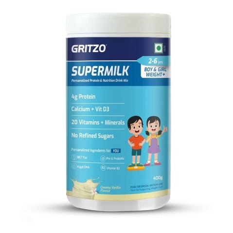 2 - Supermilk Gritzo Weight+ for 2-6 Yrs Boy & Girl Personalized Protein & Nutrition Drink Mix,  400 g  Creamy Vanilla 