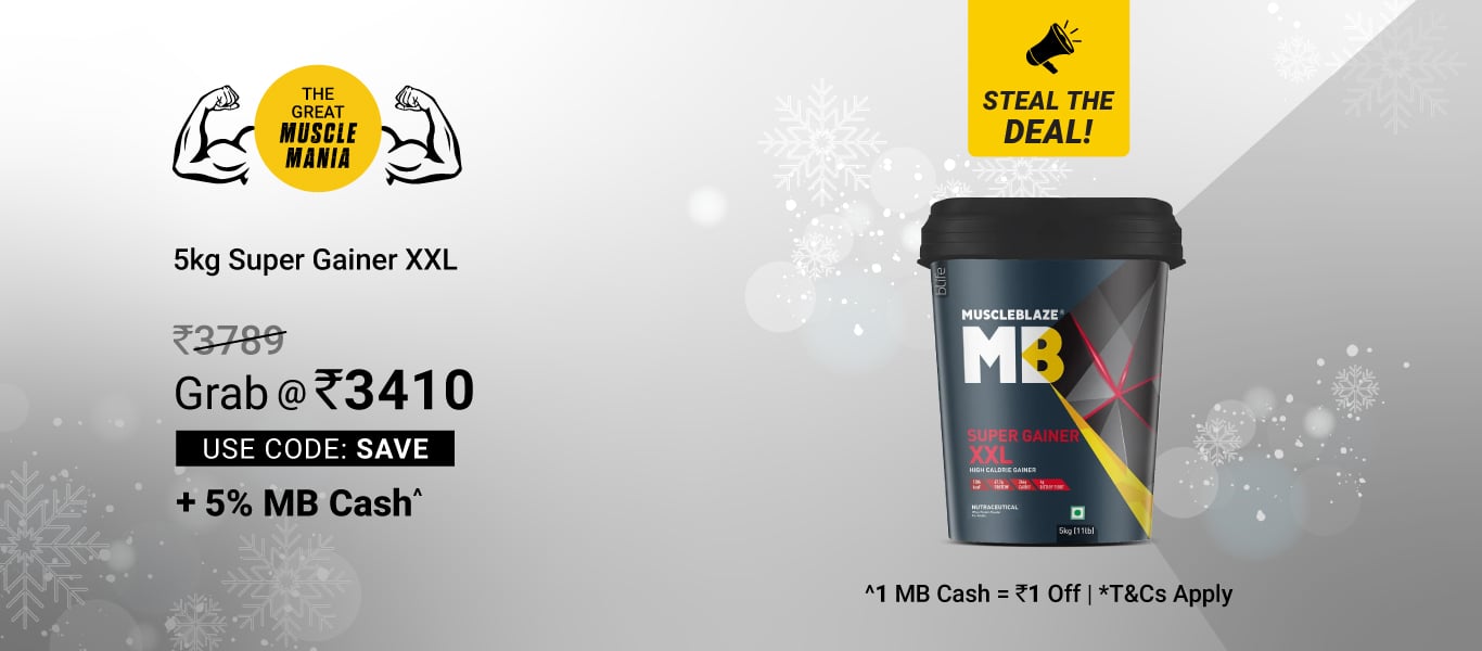 5kg Super Gainer @ 3410 using SAVE + 5% MB Cash