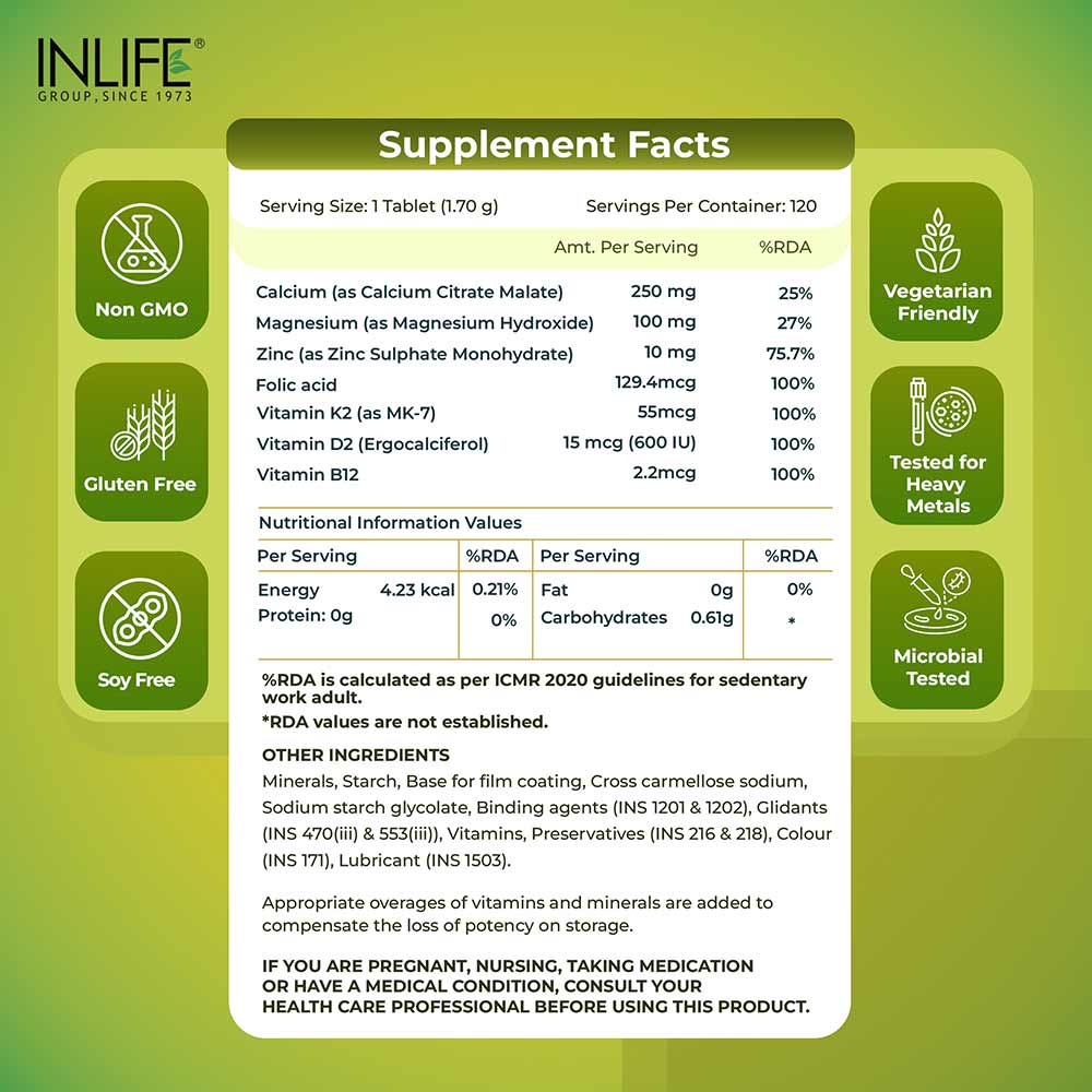 5 - INLIFE Calcium Zinc Magnesium Vitamin D+K2,  120 tablet(s)  Unflavoured 