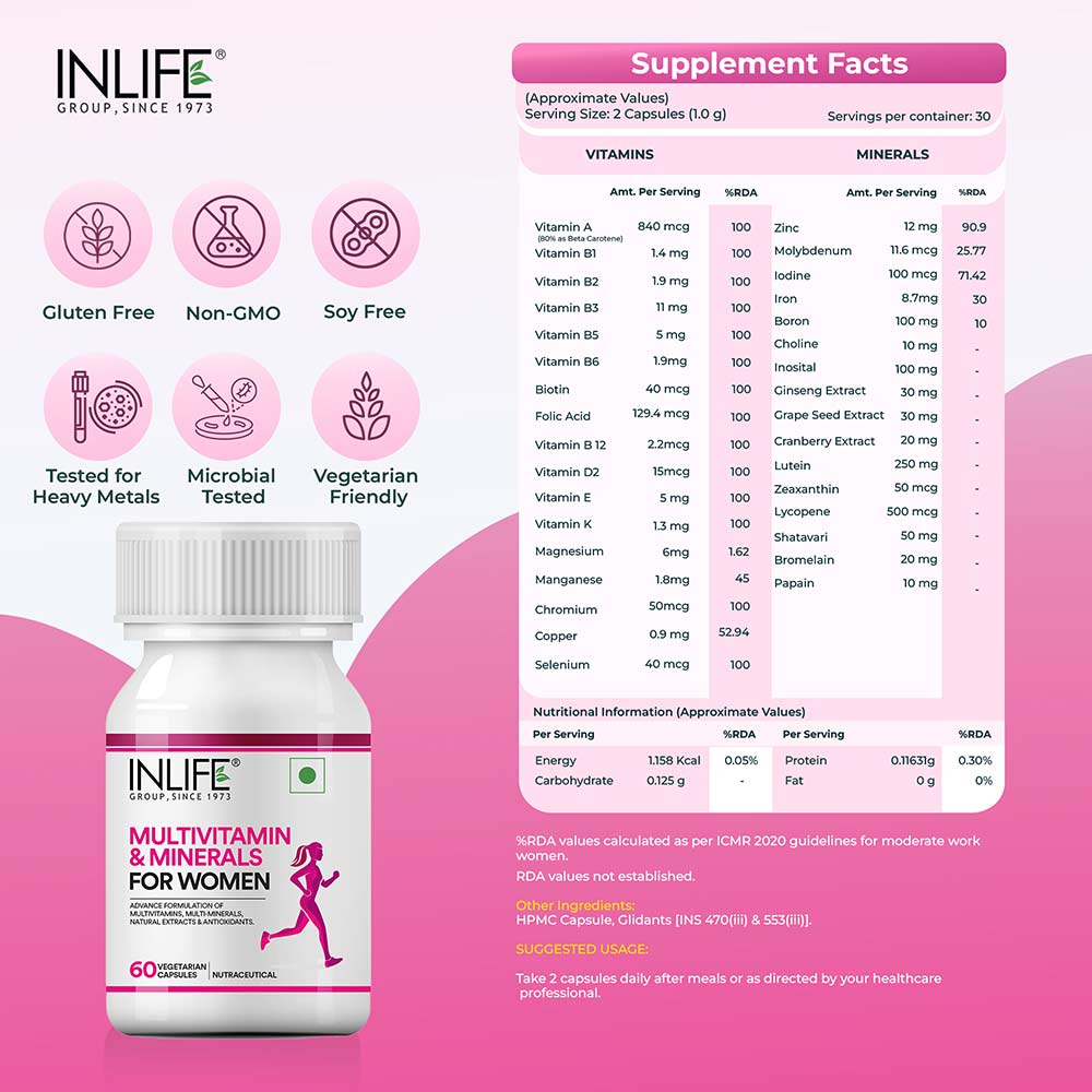 3 - INLIFE Multivitamins & Minerals Women,  60 capsules  Unflavoured 
