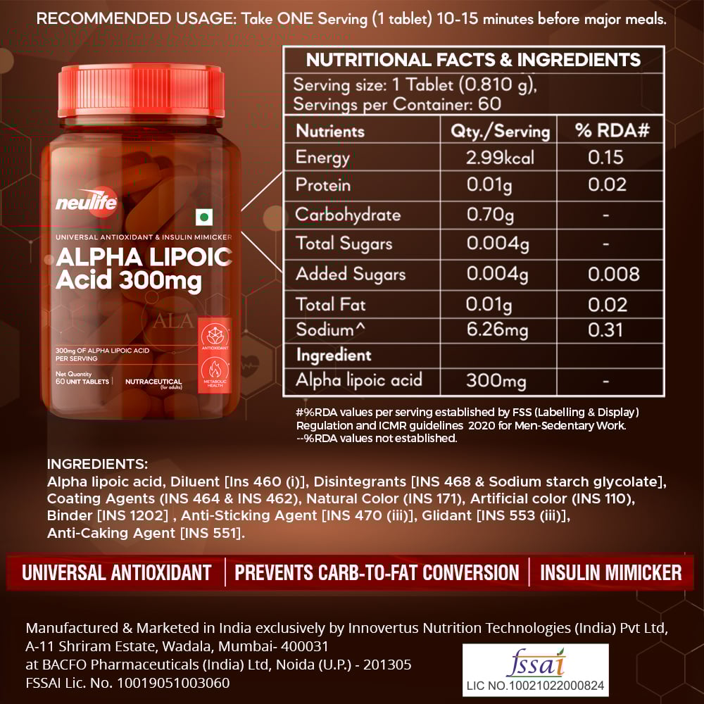 4 - Neulife Alpha Lipoic Acid 300mg,  60 tablet(s) 