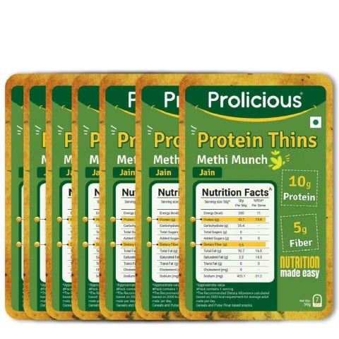 1 - Prolicious Protein Thins Snack Chips,  Methi Munch (Pack of 7)  50 g 