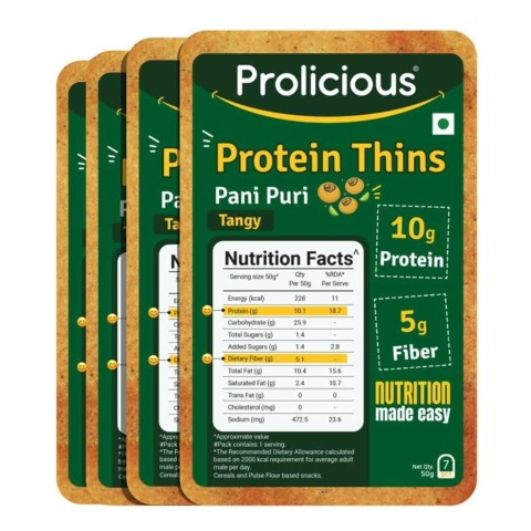 1 - Prolicious Protein Thins Snack Chips, Pani Puri (Pack of 4) 50 g