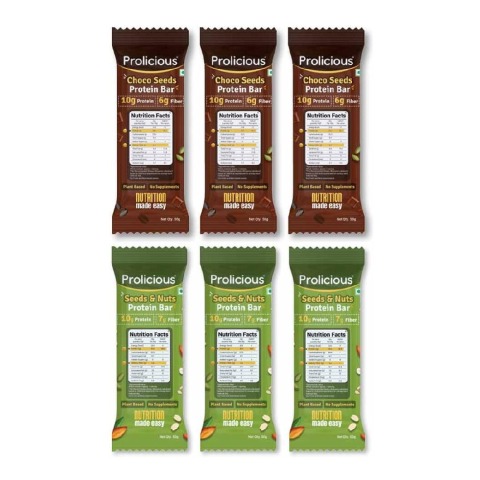 1 - Prolicious Protein Bars Combo,  6 bar(s)  Choco Seeds + Seeds & Nuts 