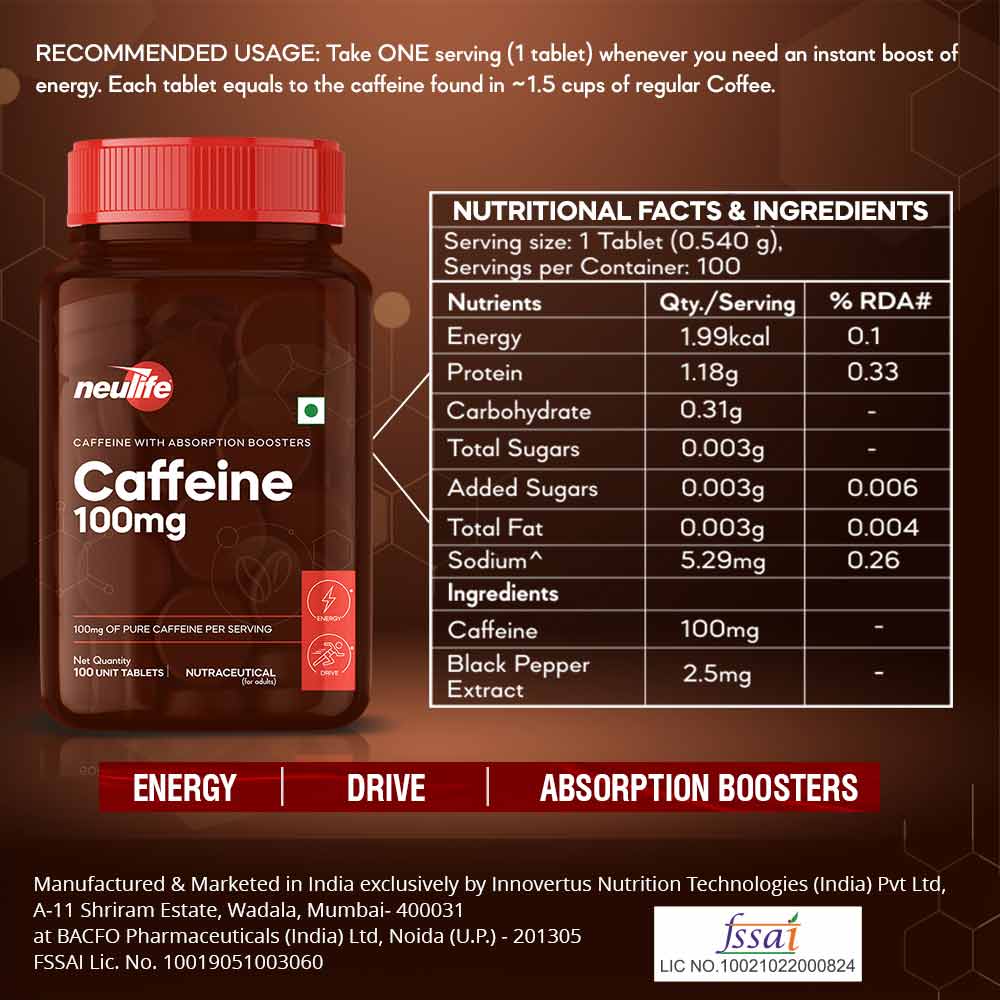4 - Neulife Caffeine 100mg,  100 tablet(s)  Unflavoured 