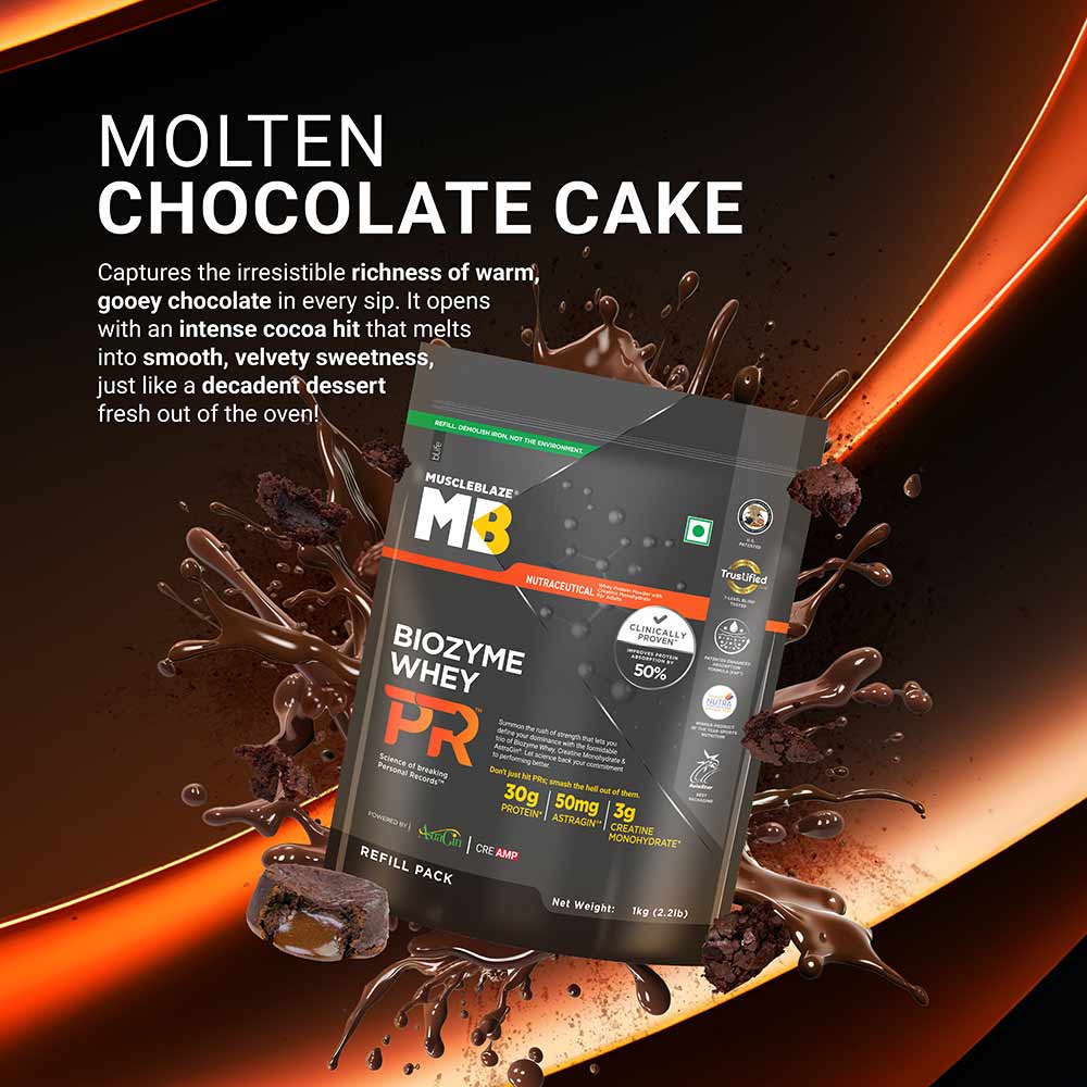 4 - MuscleBlaze Biozyme Whey PR,  2.2 lb  Refill Pouch Molten Chocolate Cake