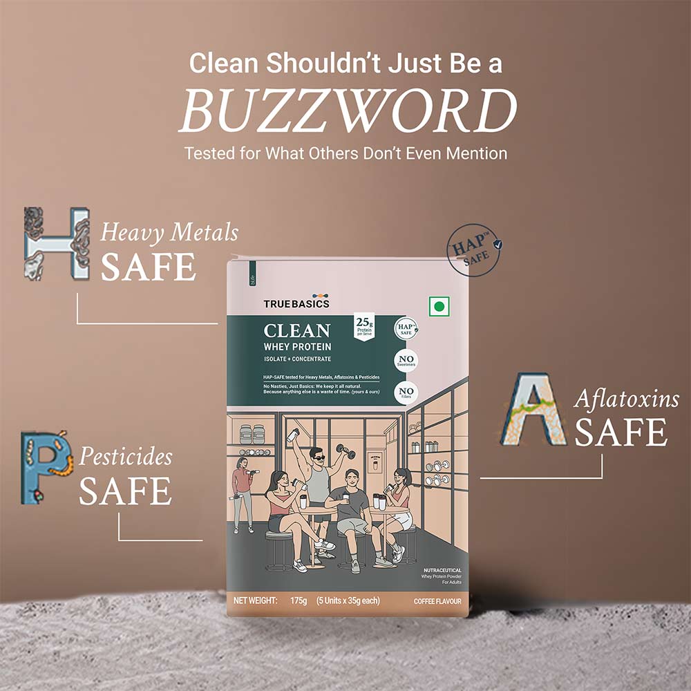 4 - TrueBasics Clean Whey Protein (Isolate + Concentrate),  0.39 lb  Coffee Pack of 5 (35 g x 5)