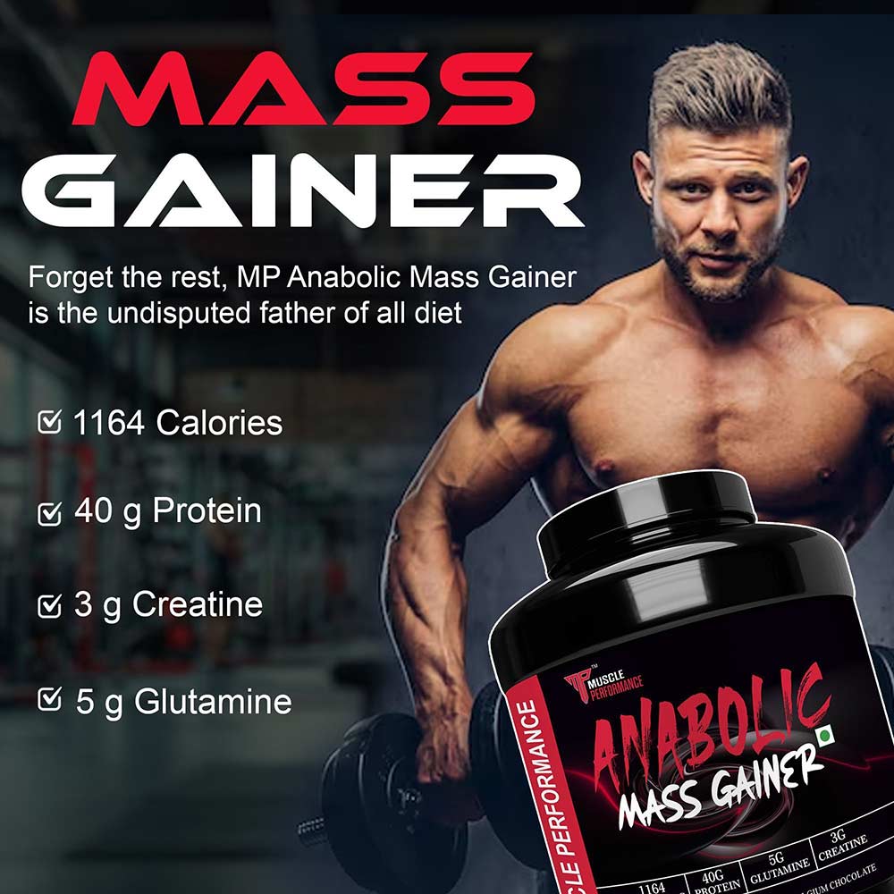 5 - Muscle Performance Anabolic Mass Gainer,  5.5 lb  Belgium Chocolate with Steel Shaker 