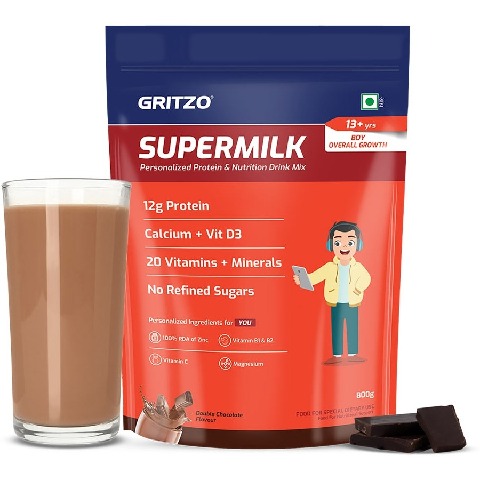 10 - Supermilk Gritzo Overall Growth for Boy 13+ Yrs Protein & Nutrition Drink Mix,  800 g  Double Chocolate 