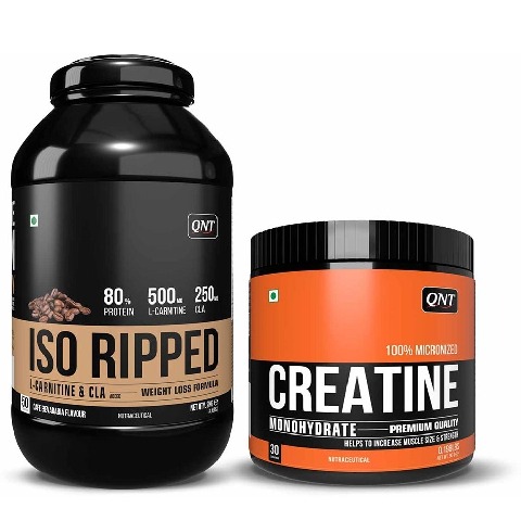 QNT ISO Ripped & Creatine Monohydrate Unflavoured 0.198 lb Combo, 4.4 lb Cafe Bevarabia