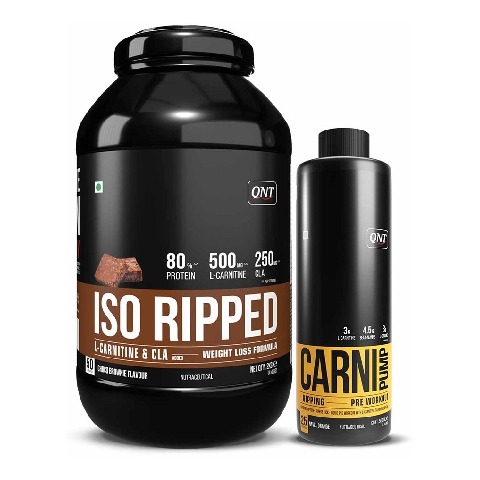 QNT ISO Ripped & Carnipump Ripping Pre-workout 500 ml Navel Orange Combo,  4.4 lb  Choco Brownie 