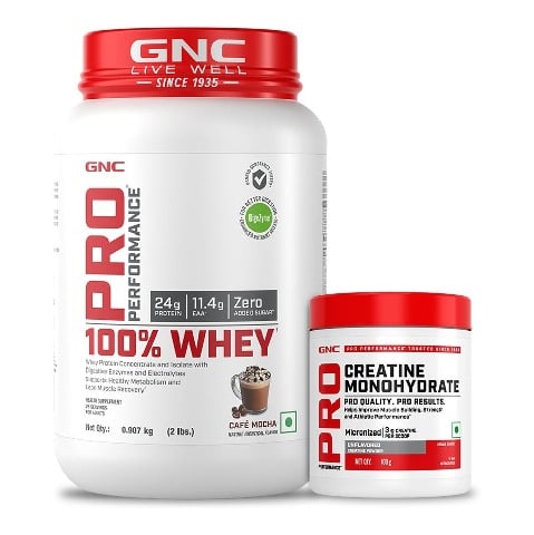 1 - GNC Pro Performance 100% Whey Protein,  2 lb  Cafe Mocha with Creatine Monohydrate 0.22 lb Combo 