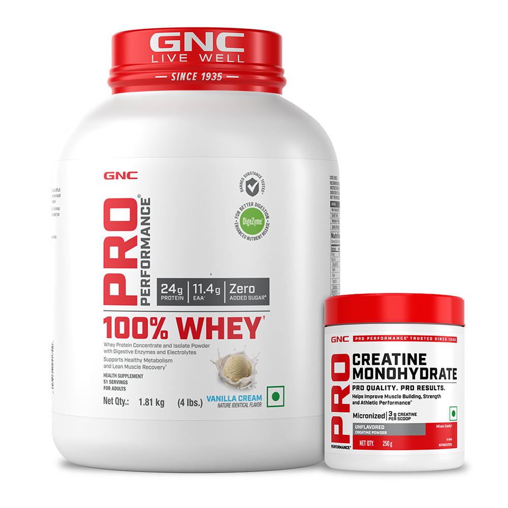 GNC Pro Performance 100% Whey Protein, 4 lb Vanilla Cream with Creatine Monohydrate 0.55 lb Combo-image-46