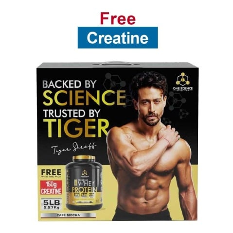 One Science 100% Premium Whey Protein,  5 lb  Cafe Mocha - with Free 150g Creatine 