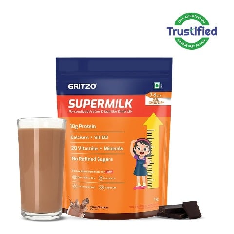 Supermilk Gritzo Growth+ for Girl 7 to 9 years, 1 kg Double Chocolate