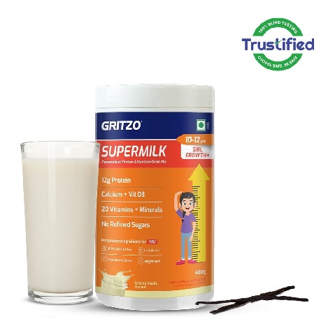 Supermilk Gritzo Growth+ for Girl 10 to 12 years,  400 g  Creamy Vanilla 