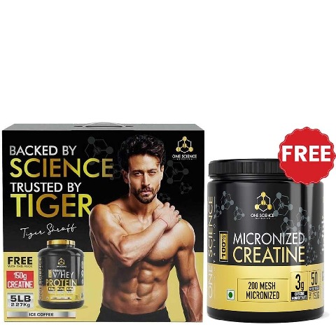 One Science 100% Premium Whey Protein,  5 lb  Neapolitan Ice Cream - with Free 150g Creatine 