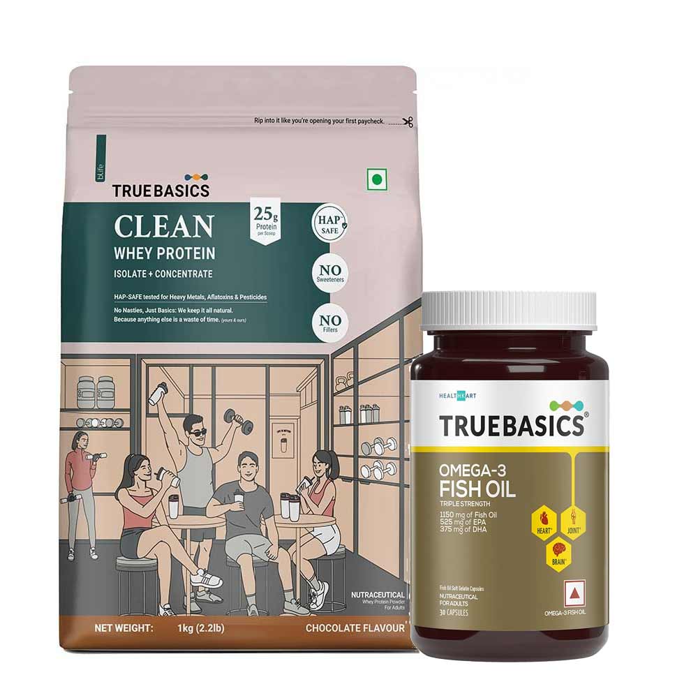 Clean Whey Protein Isolate + Concentrate 1kg Chocolate & Fish Oil 30 Caps Combo